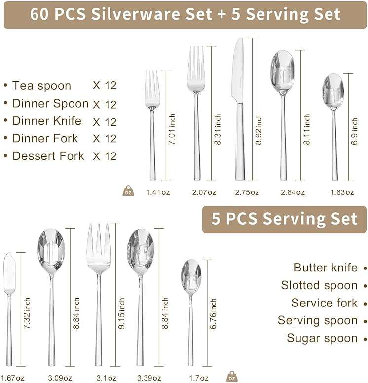 KINGSTONE 65-Piece Silverware Set with Serving Utensils, Forged Flatware Set Cutlery Set Premium Stainless Steel, Service for 12, for Home, Wedding, Party, Mirror Polished and Dishwasher Safe - Image 3