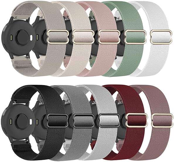 Compatible with Garmin Vivoactive 5 Band 20mm, Vivoactive 6/3, 10 Pack Nylon Watch Bands for Garmin Forerunner 165/55/245/Venu/Venu Sq/Venu 2 Plus Soft Stretchy Replacement Strap for Women Men - Image 1