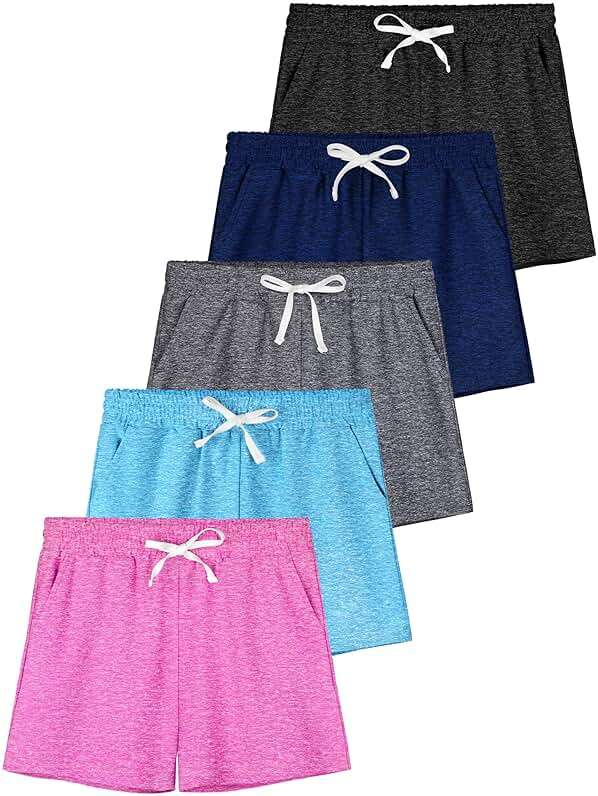 QWE 5 Pack Girls Shorts Athletic Soccer Running Performance Active Dry-Fit Sports Basketball Shorts with Drawstring Pocket - Image 1