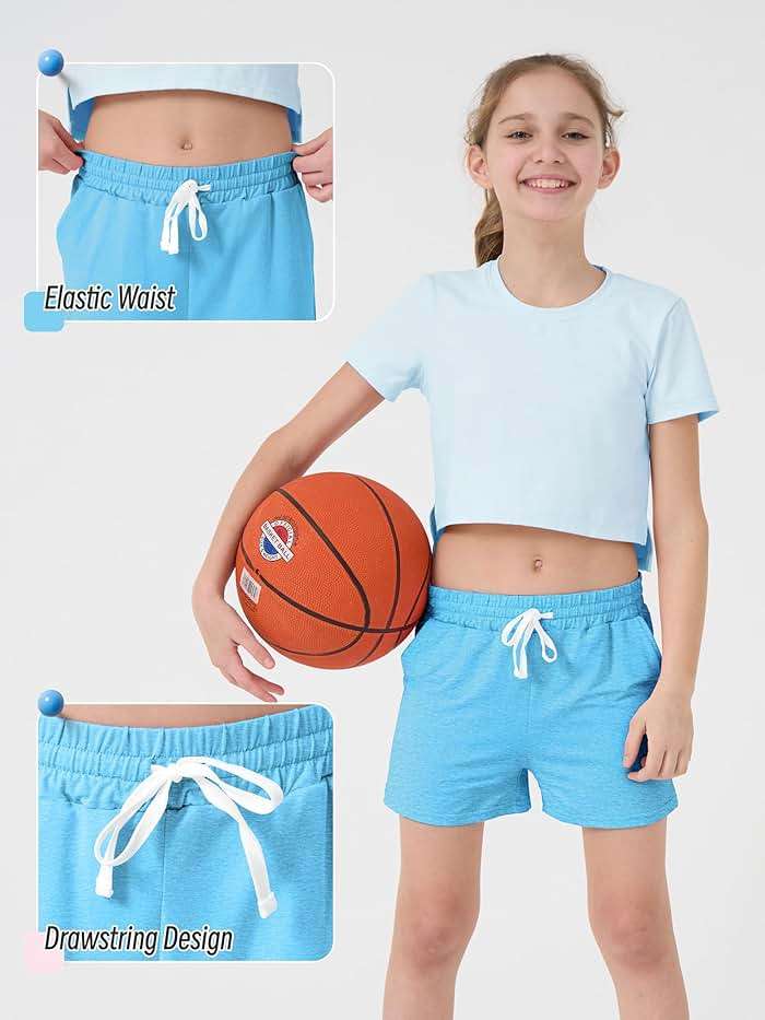 QWE 5 Pack Girls Shorts Athletic Soccer Running Performance Active Dry-Fit Sports Basketball Shorts with Drawstring Pocket - Image 3