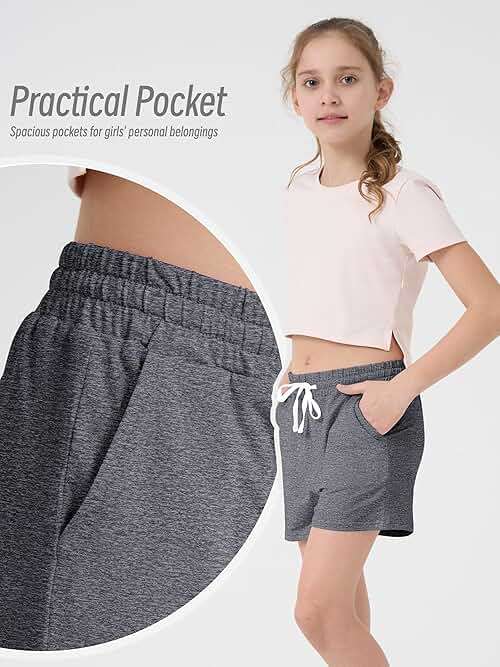 QWE 5 Pack Girls Shorts Athletic Soccer Running Performance Active Dry-Fit Sports Basketball Shorts with Drawstring Pocket - Image 4