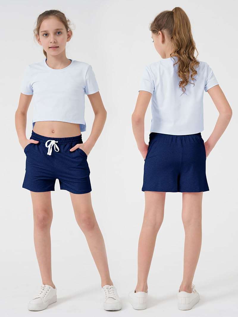 QWE 5 Pack Girls Shorts Athletic Soccer Running Performance Active Dry-Fit Sports Basketball Shorts with Drawstring Pocket - Image 5