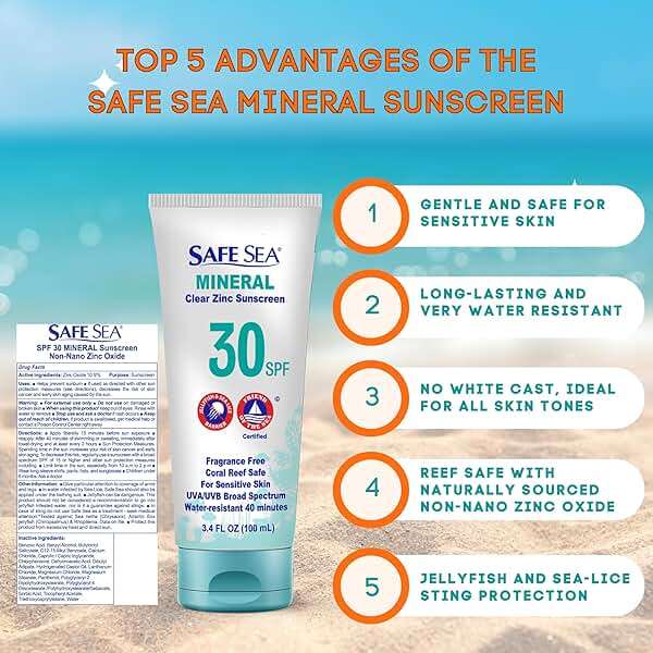 Safe Sea Zinc Oxide Sunscreen SPF30 | Clear Mineral Face And Body Reef Safe Sunscreen Without White Cast | Anti-Jellyfish Sting Protective Lotion | 3.4Oz (100ml) (1 Pack) - Image 3