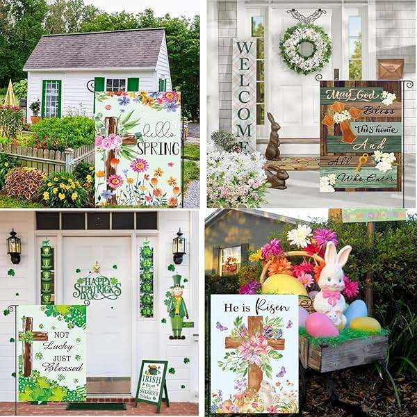 Christian Seasonal Garden Flags Set of 12 Double Sided 12 x 18 Inch Cross Yard Flags, Small Flags for Outside, Fall Winter Easter Christmas Outdoor Flags, Holiday Garden Flags for All Seasons ﻿ - Image 5