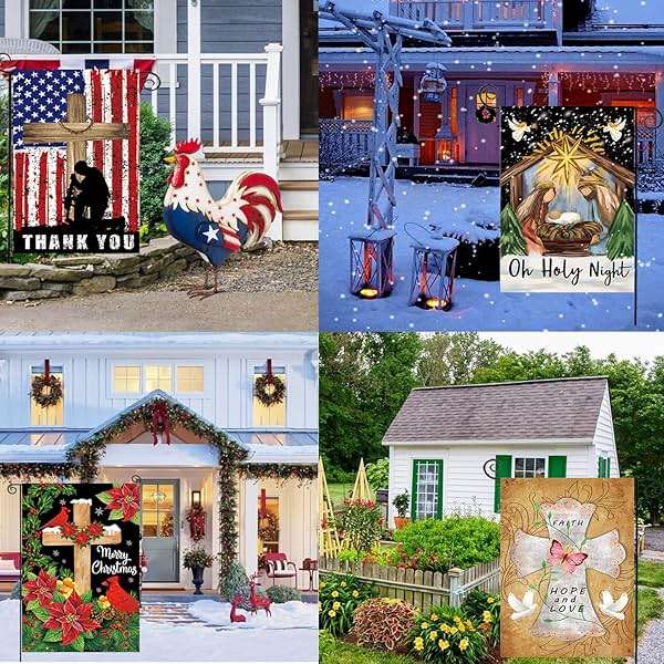 Christian Seasonal Garden Flags Set of 12 Double Sided 12 x 18 Inch Cross Yard Flags, Small Flags for Outside, Fall Winter Easter Christmas Outdoor Flags, Holiday Garden Flags for All Seasons ﻿ - Image 6