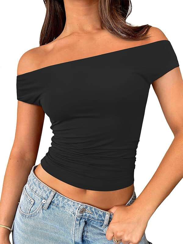 Trendy Queen Off The Shoulder Tops for Women Going Out Y2K Summer Cute Shirts Sexy 2026 Double Lined Date Club Outfits - Image 1
