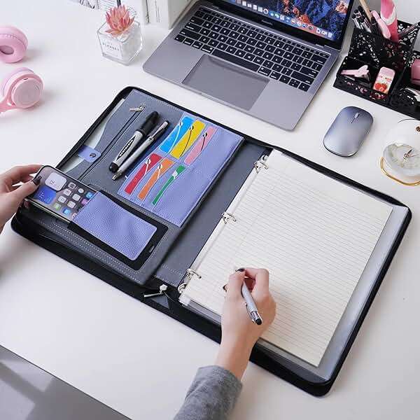 Wonderpool Travel Zippered Portfolio 3 Ring Binder A4 Padfolio Document Case with Removable Clipboard Legal Pad Holder, Business Office School Organizer for Men and Women (Purple) - Image 6