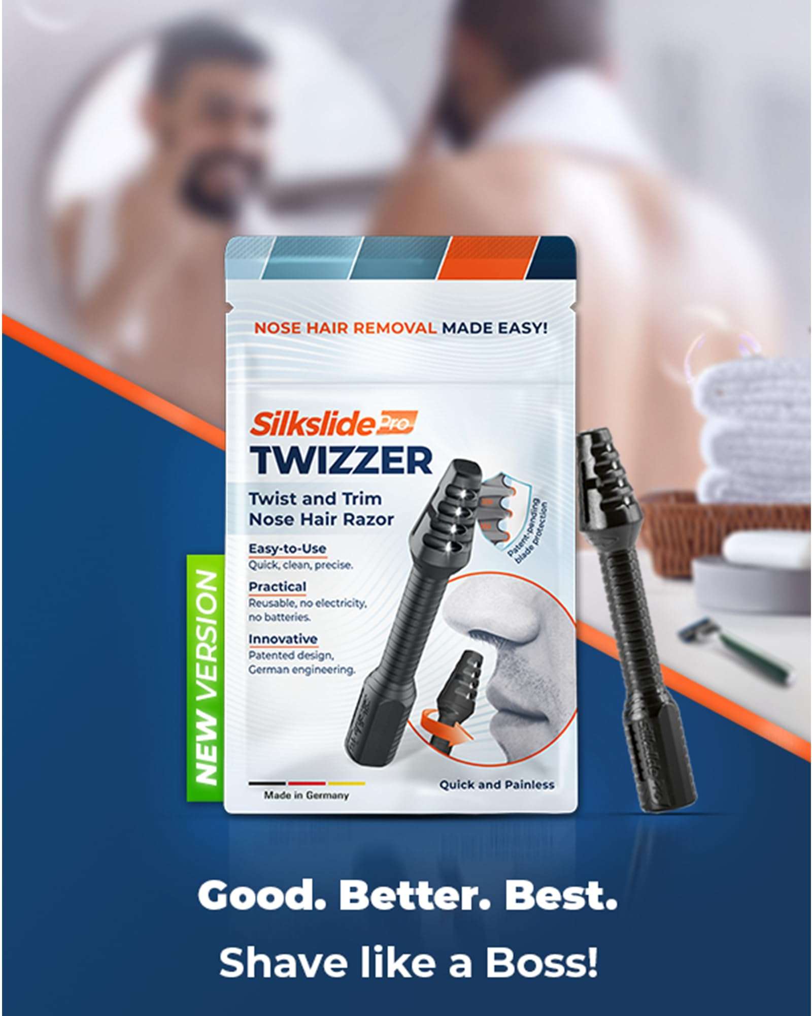 Silkslide TWIZZER, Nose Hair and Ear Hair Trimmer for Men and Women, Twist and Trim Nasal Hair Removal, German Blades, Patented Design, No Electricty or Batteries - Image 8