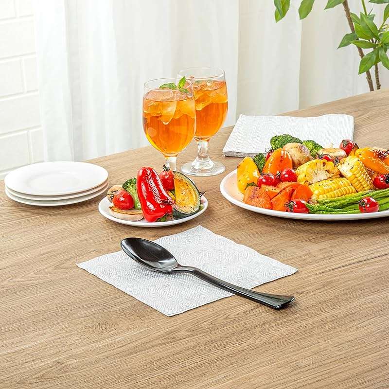 Restaurantware-Cater Tek 9.8 Inch Catering Spoons, 10 Disposable Serving Utensils - Comfortable Handle, Serve Hot And Cold Food, Black Plastic Serving Spoons, For Parties, Buffets, Catering Events - Image 2
