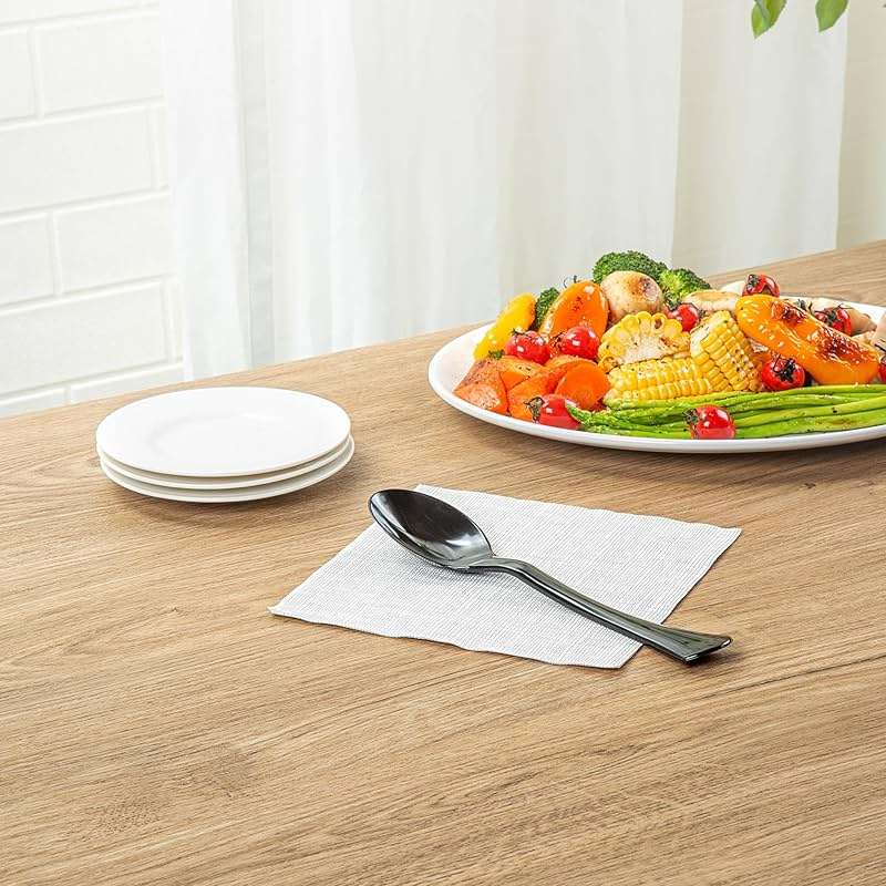 Restaurantware-Cater Tek 9.8 Inch Catering Spoons, 10 Disposable Serving Utensils - Comfortable Handle, Serve Hot And Cold Food, Black Plastic Serving Spoons, For Parties, Buffets, Catering Events - Image 4
