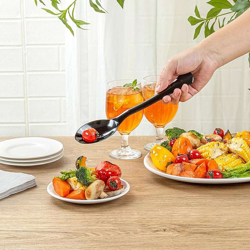Restaurantware-Cater Tek 9.8 Inch Catering Spoons, 10 Disposable Serving Utensils - Comfortable Handle, Serve Hot And Cold Food, Black Plastic Serving Spoons, For Parties, Buffets, Catering Events - Image 5