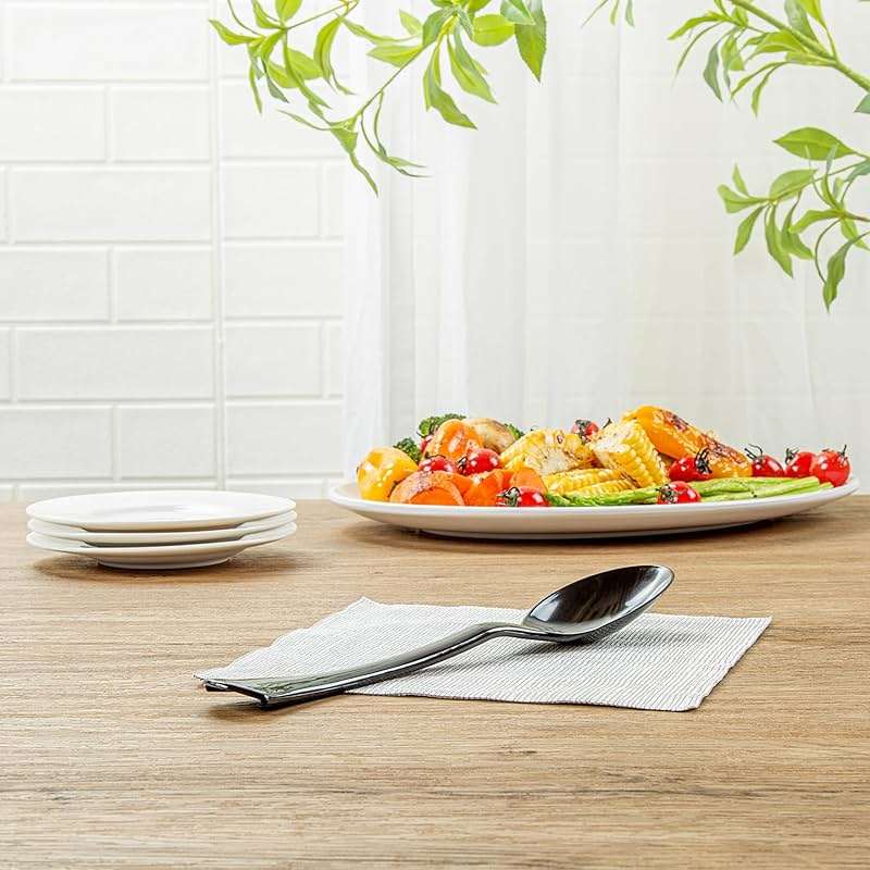 Restaurantware-Cater Tek 9.8 Inch Catering Spoons, 10 Disposable Serving Utensils - Comfortable Handle, Serve Hot And Cold Food, Black Plastic Serving Spoons, For Parties, Buffets, Catering Events - Image 6