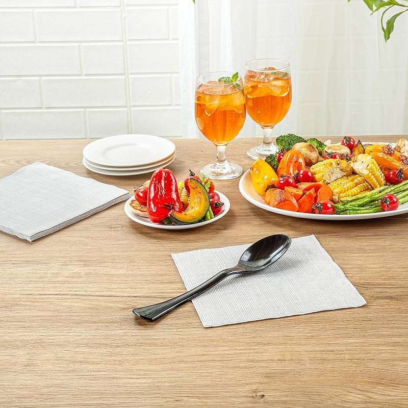 Restaurantware-Cater Tek 9.8 Inch Catering Spoons, 10 Disposable Serving Utensils - Comfortable Handle, Serve Hot And Cold Food, Black Plastic Serving Spoons, For Parties, Buffets, Catering Events - Image 7