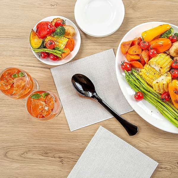Restaurantware-Cater Tek 9.8 Inch Catering Spoons, 10 Disposable Serving Utensils - Comfortable Handle, Serve Hot And Cold Food, Black Plastic Serving Spoons, For Parties, Buffets, Catering Events - Image 8