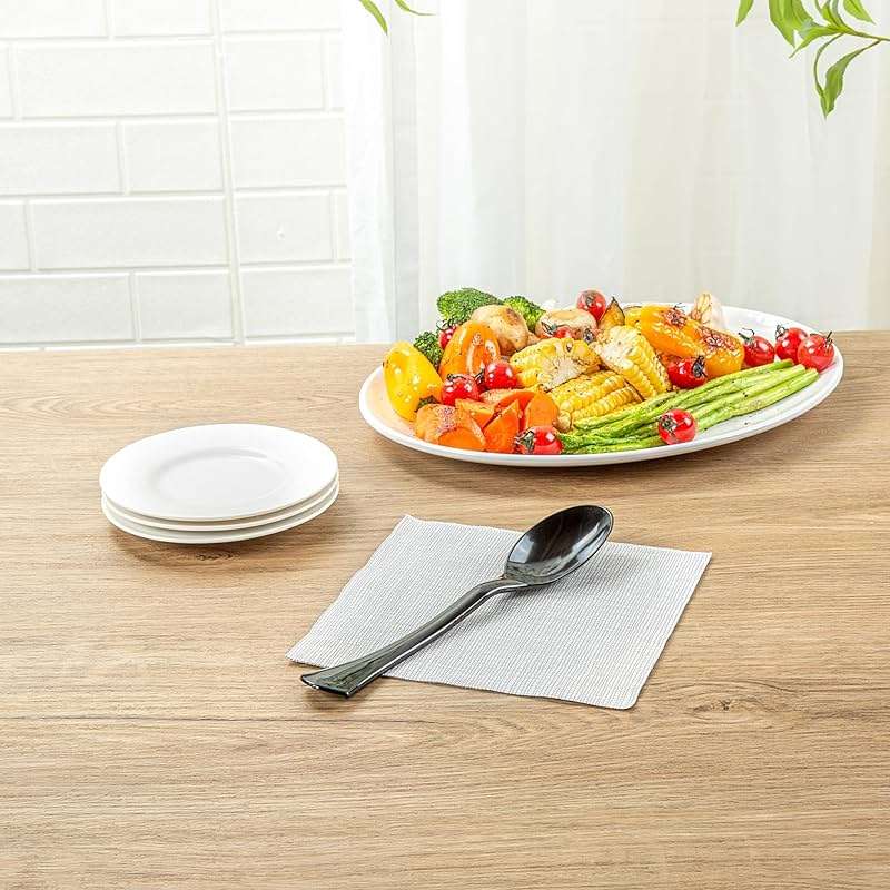 Restaurantware-Cater Tek 9.8 Inch Catering Spoons, 10 Disposable Serving Utensils - Comfortable Handle, Serve Hot And Cold Food, Black Plastic Serving Spoons, For Parties, Buffets, Catering Events - Image 9