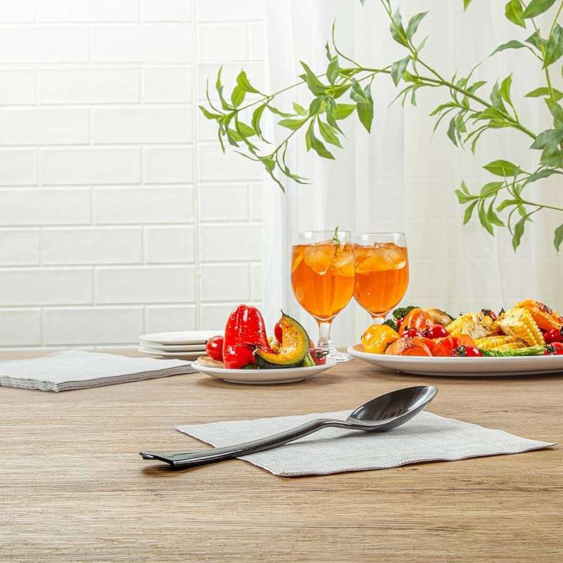 Restaurantware-Cater Tek 9.8 Inch Catering Spoons, 10 Disposable Serving Utensils - Comfortable Handle, Serve Hot And Cold Food, Black Plastic Serving Spoons, For Parties, Buffets, Catering Events - Image 10