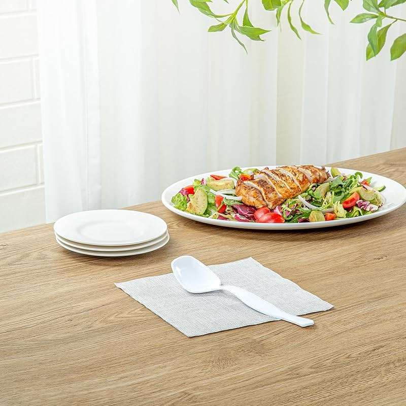 Restaurantware-Cater Tek 8 Inch Serving Spoons, 10 Disposable Spoons For Catering - Ergonomic Handle, Heavy-Duty, White Plastic Food Spoon, Elegant, For Weddings, Buffets, Or Catering Events - Image 4