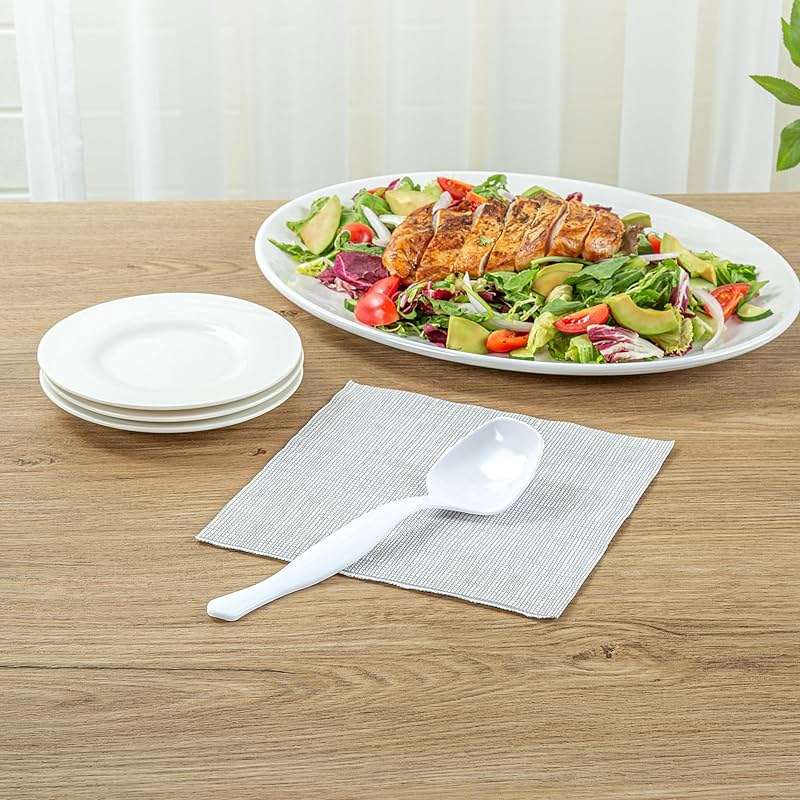 Restaurantware-Cater Tek 8 Inch Serving Spoons, 10 Disposable Spoons For Catering - Ergonomic Handle, Heavy-Duty, White Plastic Food Spoon, Elegant, For Weddings, Buffets, Or Catering Events - Image 7