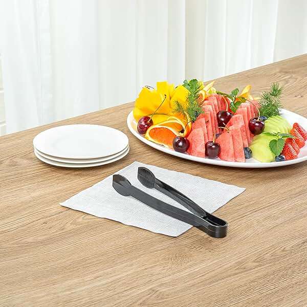 Restaurantware-Cater Tek 9 Inch Serving Tongs, 10 Disposable Tongs For Catering - With Ridged Tips, Heavy-Duty, Black Plastic Food Tong, Long Handle, For Weddings, Buffets, Catering Events - Image 2