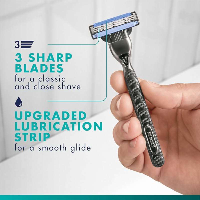 Gillette Mach3 Shaving Razor for Men, 1 Razor Gillette 3-Blade Handle for Men’s Grooming, 10 Razor Blade Refills, Lubrication Strip - Image 6
