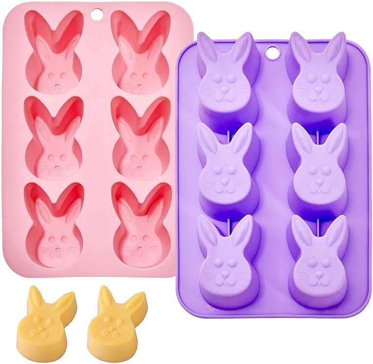 Bunny Molds Easter Silicone Molds for Chocolate, 2 Pack Easter Bunny Muffin Brownie Pan for Baking, Jello Candy Molds Easter Soap Molds for Hot Chocolate Bombs Ice Cube Candle - Image 1