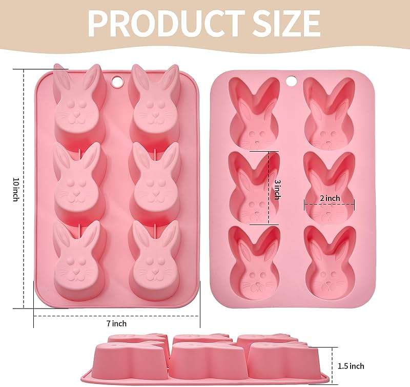 Bunny Molds Easter Silicone Molds for Chocolate, 2 Pack Easter Bunny Muffin Brownie Pan for Baking, Jello Candy Molds Easter Soap Molds for Hot Chocolate Bombs Ice Cube Candle - Image 2