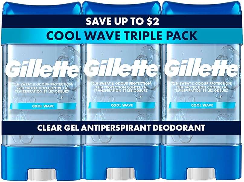Gillette Antiperspirant and Deodorant for Men, 72hr Sweat & Odor Protection, Long Lasting Freshness, Anti-White Mark Technology, Clear Gel, Cool Wave Scent, 3.8 oz (Pack of 3) - Image 1