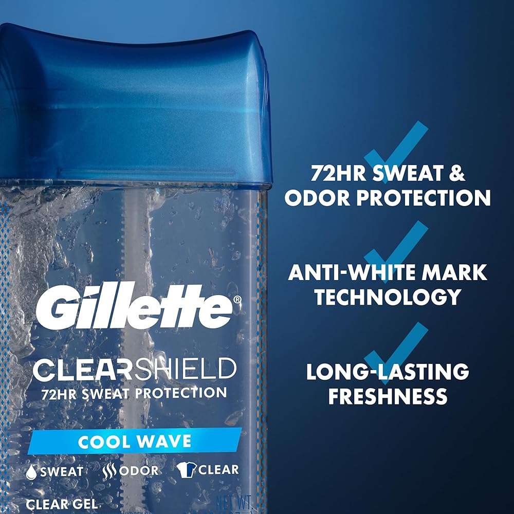 Gillette Antiperspirant and Deodorant for Men, 72hr Sweat & Odor Protection, Long Lasting Freshness, Anti-White Mark Technology, Clear Gel, Cool Wave Scent, 3.8 oz (Pack of 3) - Image 2