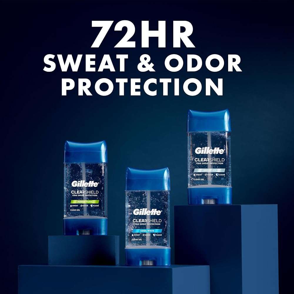 Gillette Antiperspirant and Deodorant for Men, 72hr Sweat & Odor Protection, Long Lasting Freshness, Anti-White Mark Technology, Clear Gel, Cool Wave Scent, 3.8 oz (Pack of 3) - Image 3