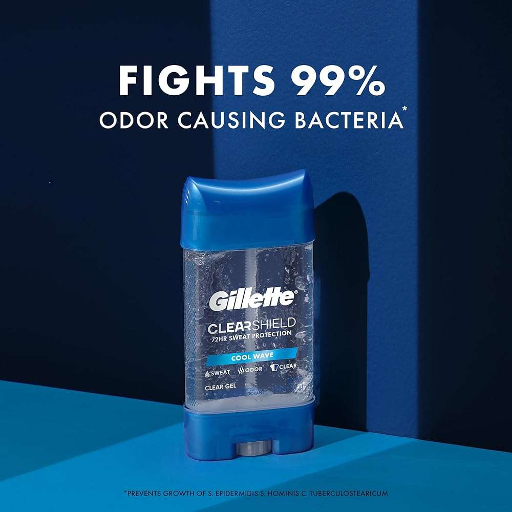 Gillette Antiperspirant and Deodorant for Men, 72hr Sweat & Odor Protection, Long Lasting Freshness, Anti-White Mark Technology, Clear Gel, Cool Wave Scent, 3.8 oz (Pack of 3) - Image 5