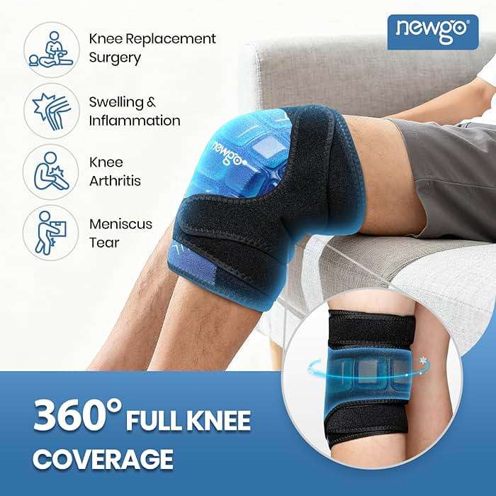 NEWGO 360° Knee Ice Pack Wrap, 60 Minutes Extended Cold Therapy with Ice Grid Gel, Ergonomic Y-Shape Snug Fit for Sports & Surgery Recovery, Swelling, Leak-Resistant, Reusable Design - Image 3