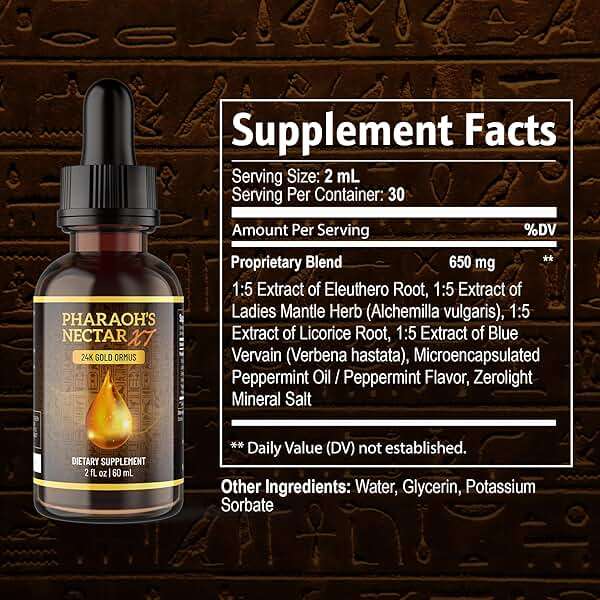Pharaoh's Nectar XT | 24K Monoatomic Gold Ormus Liquid | Third Eye Awakening + Vivid Dreaming | Clean Energy + Mental Clarity | Spiritual Supplement | 60mL - Image 2