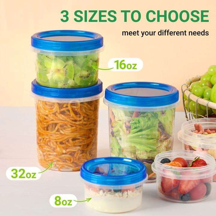 Soelomu 16 oz Freezer Storage Containers with Twist Top Lids, 10 Pack Reusable Meal Prep Containers Plastic Stackable Food Storage Containers for Sauce Salad Leftover Oats - Image 7