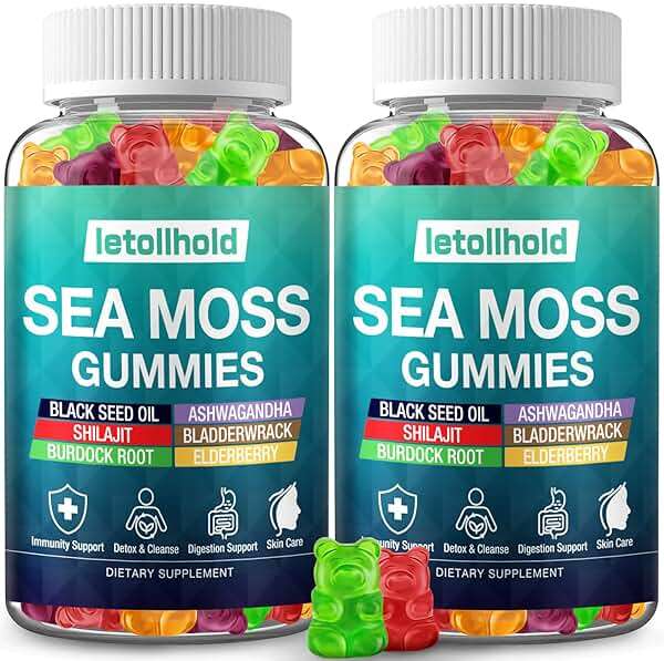 Sea Moss Gummies - Irish Sea Moss Gummies Advanced for Adults with Ashwagandha Bladderwrack & Burdock Root for Supports Immune，Energy - 60 Vegan Gummy,2PCS - Image 1