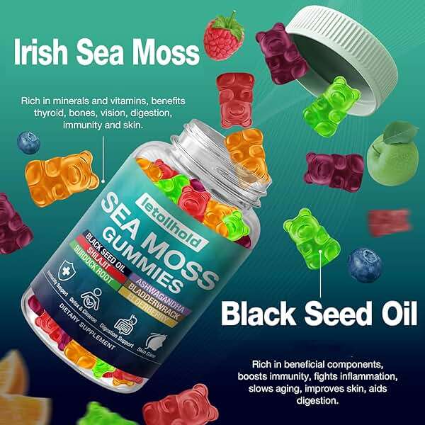 Sea Moss Gummies - Irish Sea Moss Gummies Advanced for Adults with Ashwagandha Bladderwrack & Burdock Root for Supports Immune，Energy - 60 Vegan Gummy,2PCS - Image 2