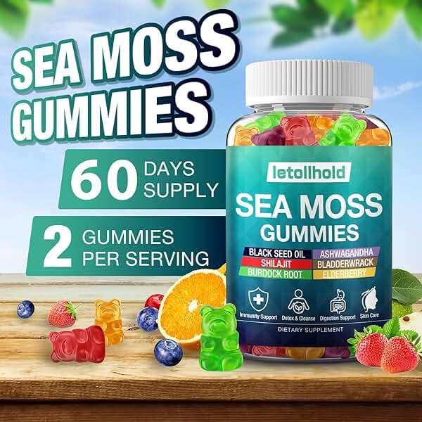 Sea Moss Gummies - Irish Sea Moss Gummies Advanced for Adults with Ashwagandha Bladderwrack & Burdock Root for Supports Immune，Energy - 60 Vegan Gummy,2PCS - Image 5