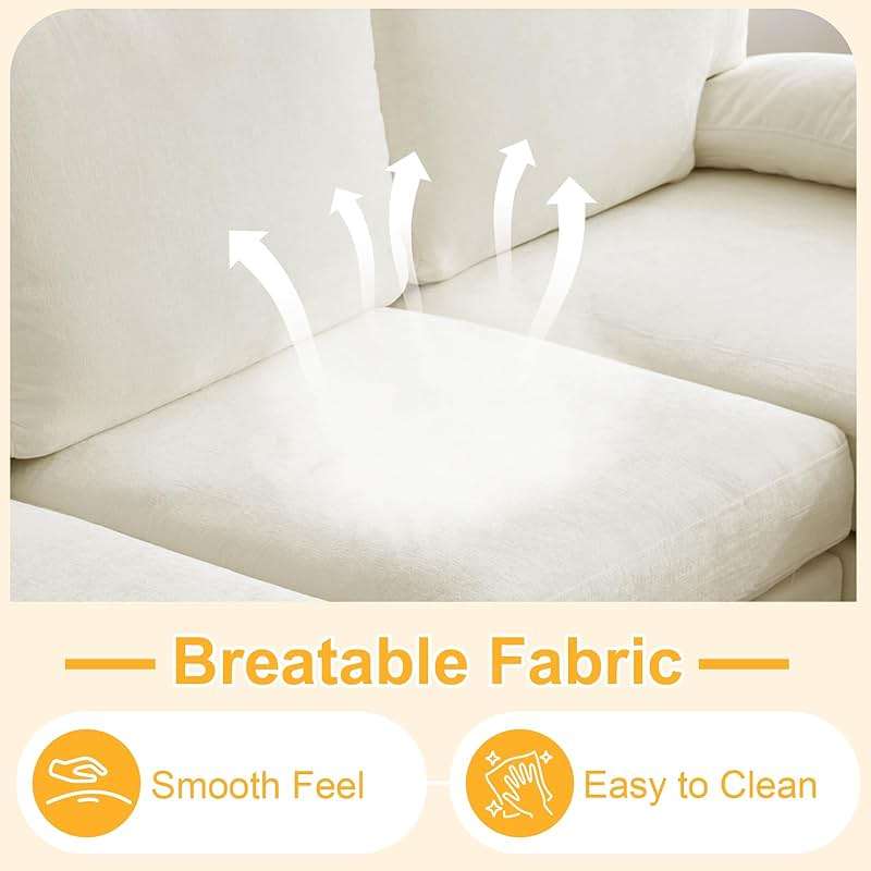 Karl home U-Shape Sectional Sofa Couch 111" Modern 4-Seat Sofa with Chaises Chenille Fabric Upholstered Covertible Couch with Wood Grain Legs for Living Room, Reception Room, Apartment, Beige - Image 4
