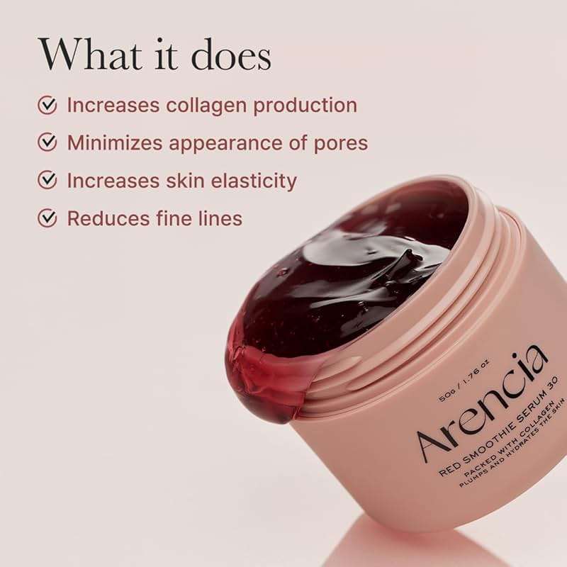 Arencia Overnight Red Smoothie Face Serum, Glowing & Soothing with 30% red collagen, Niacinamide, Peptide, Vitamin E - Image 3
