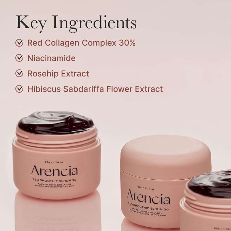 Arencia Overnight Red Smoothie Face Serum, Glowing & Soothing with 30% red collagen, Niacinamide, Peptide, Vitamin E - Image 4