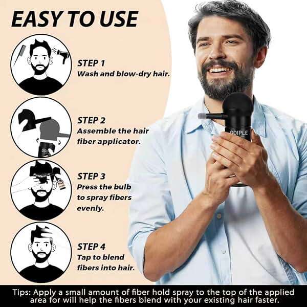 Hair Thickening Fibers & Pump Applicator Set Professional 3-in-1 Hair & Beard Styling Set - Hair Fibers Barber Enhancement Spray for Mens Hair or Beard - Hairline Enhancer & Volumizing Spray (Black) - Image 7