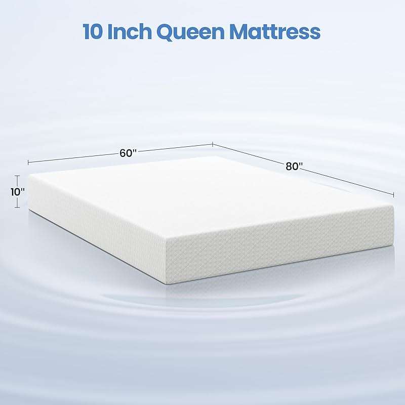 Yaheetech 10 Inch Queen Mattress, Fiberglass Free, 3 Foam Layer Cooling Gel Memory Foam Mattresses, Green Tea for Fresher Sleep, Medium Firm, CertiPUR-US Certified, Mattress in a Box - Image 2