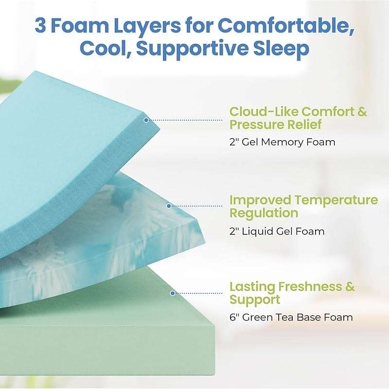 Yaheetech 10 Inch Queen Mattress, Fiberglass Free, 3 Foam Layer Cooling Gel Memory Foam Mattresses, Green Tea for Fresher Sleep, Medium Firm, CertiPUR-US Certified, Mattress in a Box - Image 3