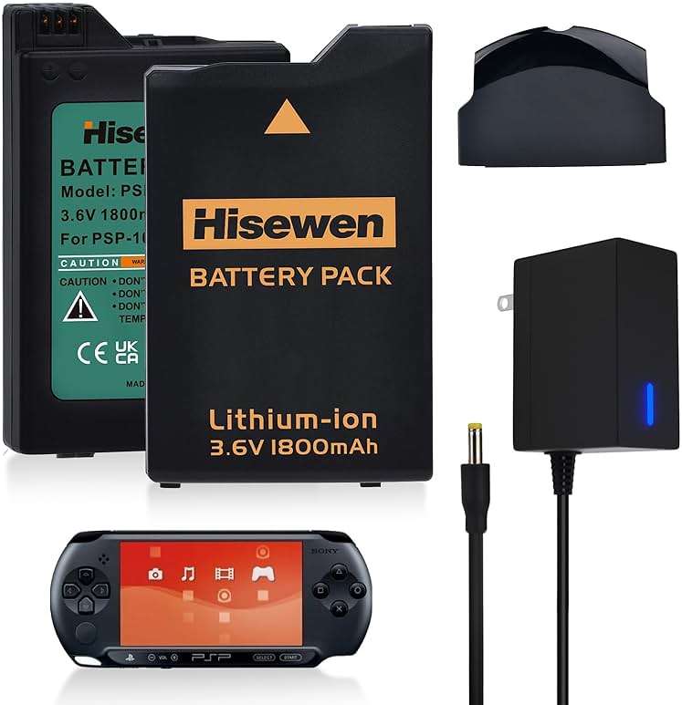 Hisewen PSP 1000 Battery 2 Pack and Fast Charger for Sony PSP 1000 PSP-110 (1001, 1002, 1003, 1004, 1005, 1006, 1007, 1008, 1010), PSP Fat - Image 1