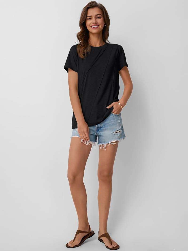 AUTOMET Women's Short Sleeve Tops – Soft & Comfortable Crewneck T-Shirts with Unique Diagonal Stitching, Summer Casual Wear - Image 5