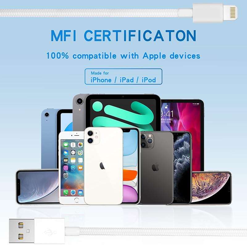 iPhone Charger Cord, [Apple MFi Certified] Lightning Cable, 6Pack (3/3/6/6/6/10 FT) Nylon Braided USB Charging Cable for iPhone 14/13/12/11 Pro Max/XS MAX/XR/XS/X/8/7/6s Plus, iPad - Image 5
