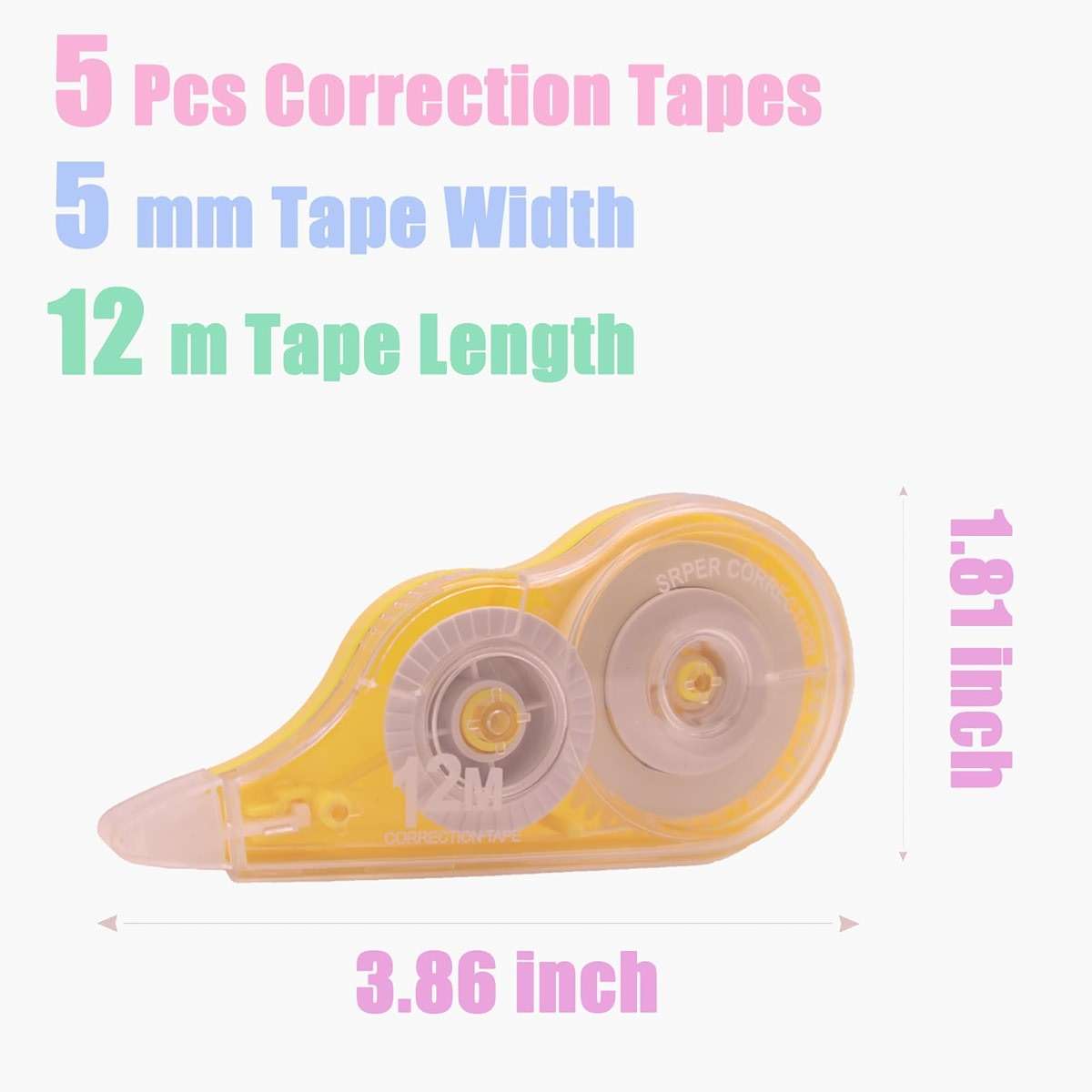 Tramboo 5 Pcs 39.4 Ft Colorful Correction Tape, White Wrong Out Tape Roller Bulk for Noting, Teacher Supplies, School, Office and Home (5 Colors) - Image 3