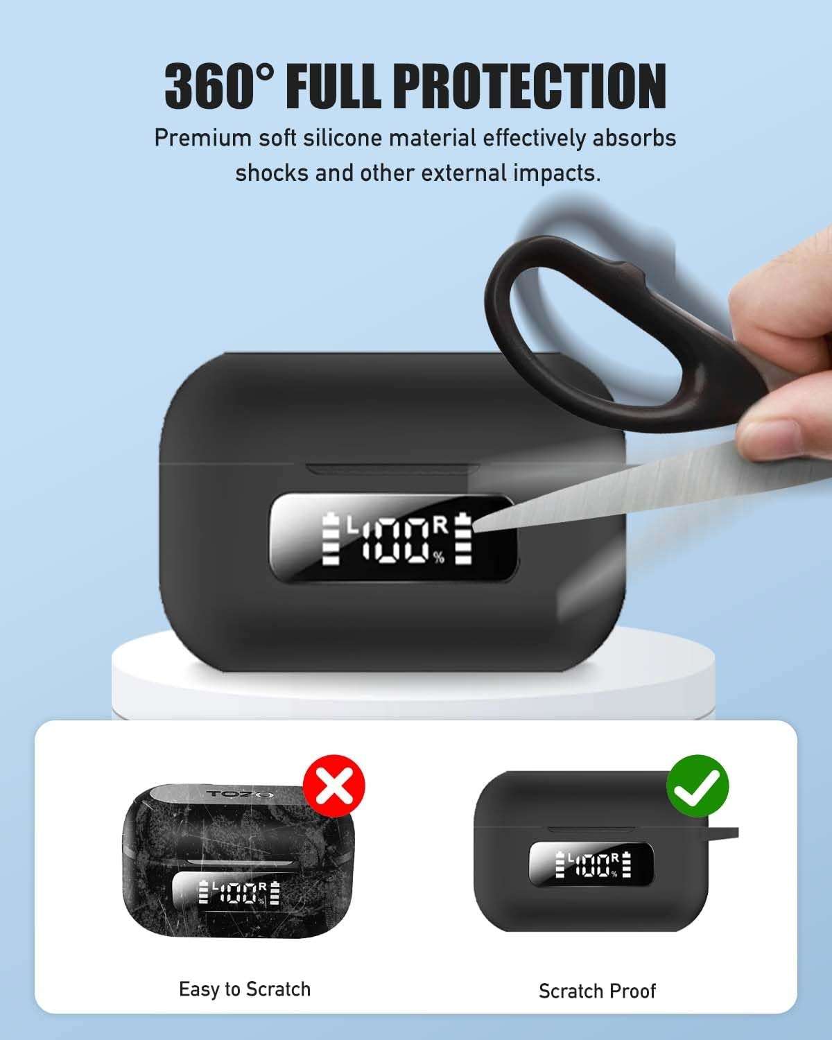 for TOZO NC9 2024 Case Cover, Full Protective Silicone Skin Cover for TOZO NC9 2024 Released,with Keychain & Lanyard and Cleaner Kit, Front LED Visible, Black - Image 3