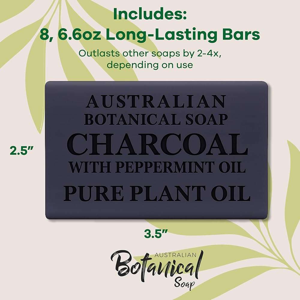 Australian Botanical African Black Soap with Activated Charcoal and Peppermint Oil 6.6 oz, Pack of 8 Activated Charcoal Soap with Raw Organic Shea Butter, for All Skin Types - Image 4