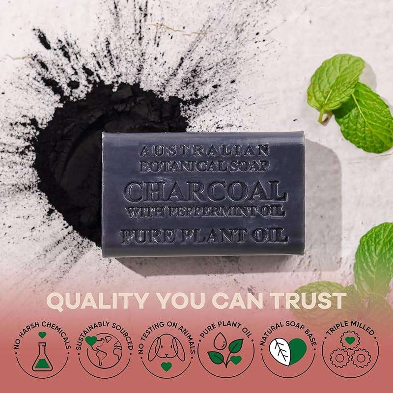 Australian Botanical African Black Soap with Activated Charcoal and Peppermint Oil 6.6 oz, Pack of 8 Activated Charcoal Soap with Raw Organic Shea Butter, for All Skin Types - Image 7