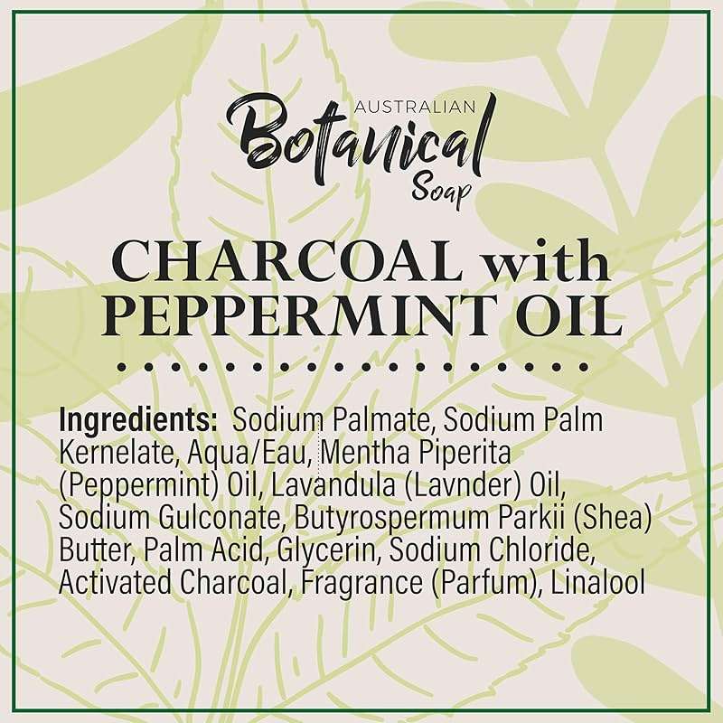 Australian Botanical African Black Soap with Activated Charcoal and Peppermint Oil 6.6 oz, Pack of 8 Activated Charcoal Soap with Raw Organic Shea Butter, for All Skin Types - Image 8